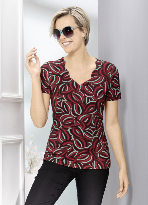 Kurzarm - Shirt mit interessantem Inkjet-Druck, in Größe 038 bis 054, in Farbe BORDEAUX-MINT