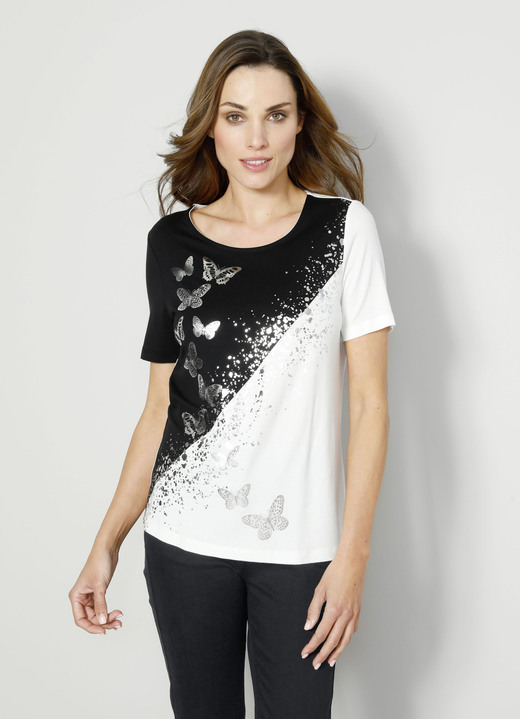 - Shirt mit hübschem Schmetterlingsmotiv, in Größe 038 bis 048, in Farbe SCHWARZ-WEISS Ansicht 1