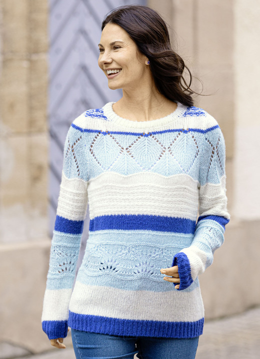 Langarm - Pullover in superflauschiger Qualität Langarm - Pullover in superflauschiger Qualität, in Größe L(44/46) bis XS(32/34), in Farbe ECRU-ROYALBLAU-BLEU