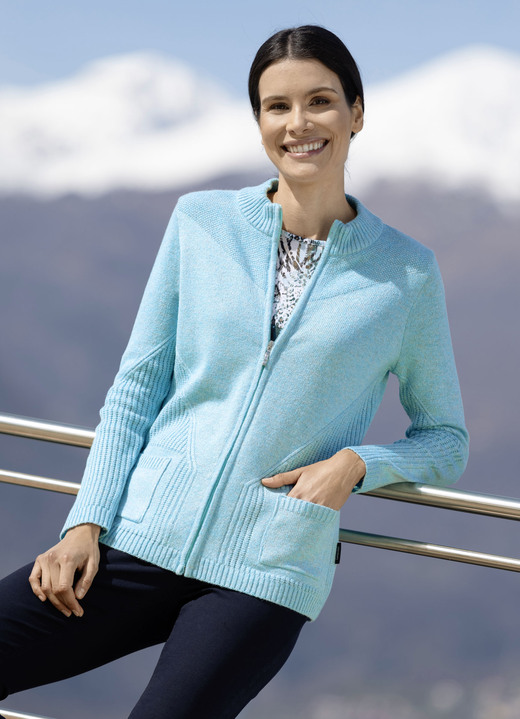 Strickjacken - Strickjacke aus Melangegarn, in Größe 036 bis 052, in Farbe EISBLAU MELIERT Ansicht 1