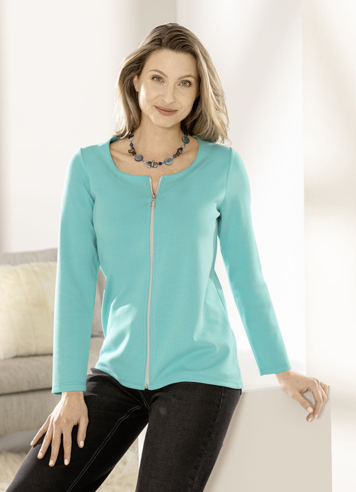 - Shirtjacke mit durchgehendem Reissverschluss, in Größe 036 bis 052, in Farbe EISBLAU Ansicht 1