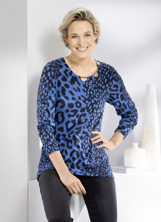 Langarm - Shirt mit ausgefallener Ausschnittverarbeitung, in Größe 038 bis 050, in Farbe ROYALBLAU-SCHWARZ