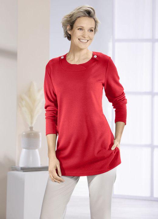 Langarm - Sweatshirt mit Zierknöpfen in 2 Farben, in Größe 040 bis 054, in Farbe ROT Ansicht 1