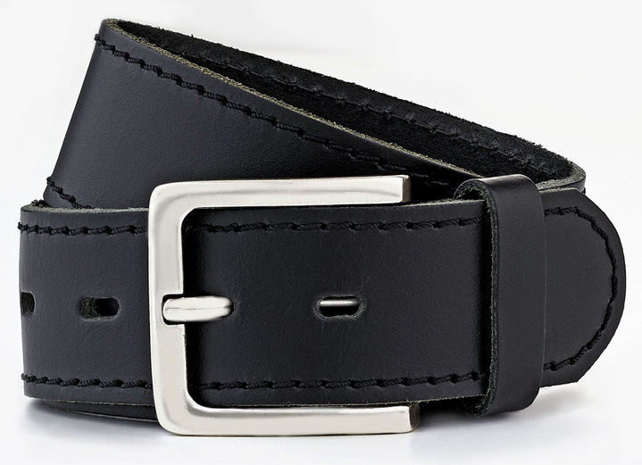 Herrenmode - Klassicher Herren-Gürtel aus Leder, 4 cm breit, in Größe 110 bis 130, in Farbe SCHWARZ