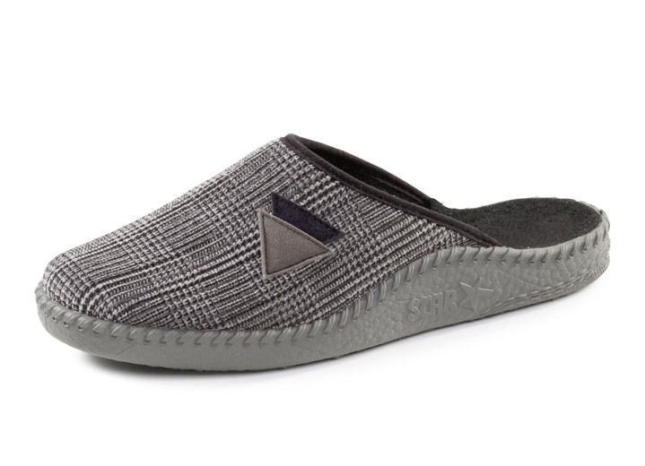 - Textil-Pantoffel mit anatomisch geformtem Fussbett, in Größe 039 bis 046, in Farbe GRAU-SCHWARZ Ansicht 1