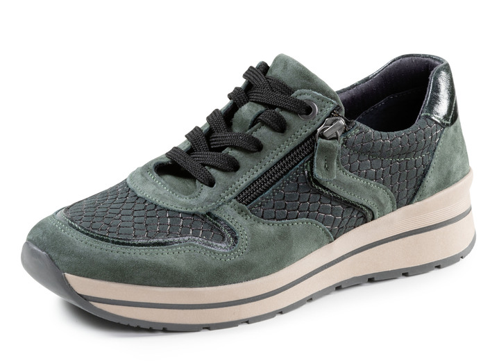 Weite H - ELENA EDEN Schnür-Sneaker mit herausnehmbarem Lederfussbett, in Größe 036 bis 042, in Farbe DUNKELGRÜN Ansicht 1