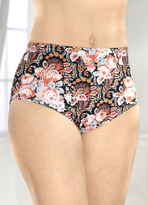 Slips - Viererpack Slips mit Gummizug im Bund, in Größe 038 bis 056, in Farbe SCHWARZ-APRICOT-BLEU Ansicht 1