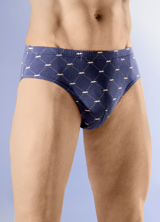 Unterhosen - Viererpack Slips mit Alloverdruck, in Größe 005 bis 011, in Farbe 2X MARINE-CREME, 2X SCHWARZ-CREME Ansicht 1