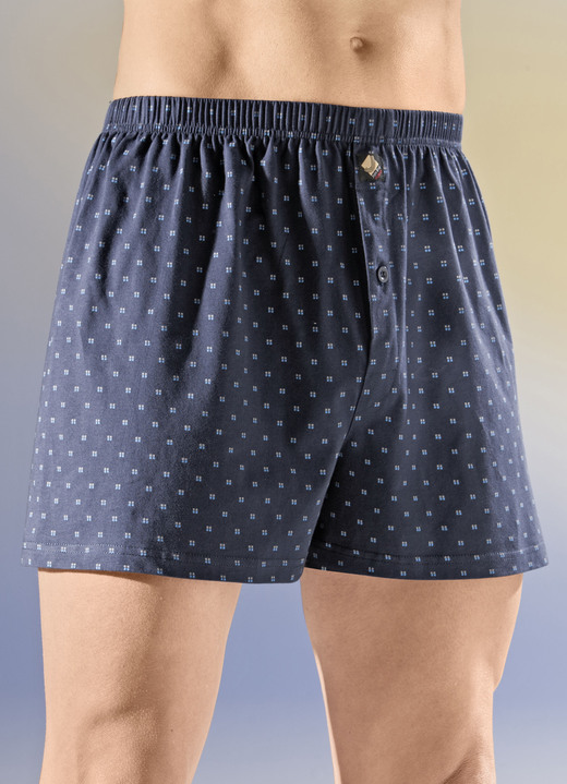 Unterhosen - Viererpack Boxershorts mit Alloverdessin, in Größe 005 bis 016, in Farbe 2X MARINE-BUNT, 2X GRAU-BUNT Ansicht 1