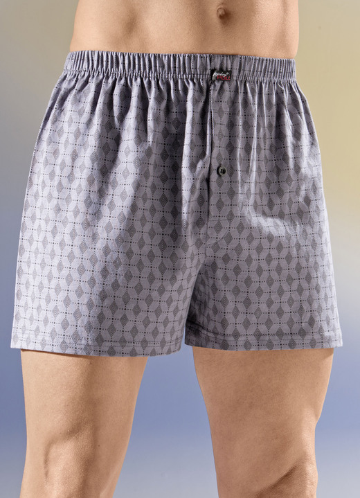 Unterhosen - Viererpack Boxershorts mit Dehnbund, in Größe 005 bis 016, in Farbe 2X GRAU-SCHWARZ, 2X SCHWARZ-GRAU