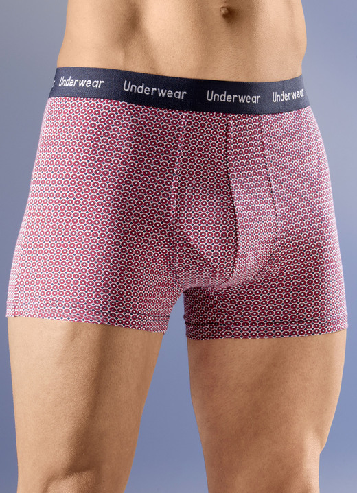 Unterhosen - Dreierpack Pants mit Elastikbund, in Größe 004 bis 010, in Farbe 2X ROT-WEISS-MARINE, 1X UNI MARINE