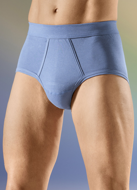 Unterhosen - Viererpack Slips mit Softbund, in Größe 005 bis 012, in Farbe 2X JEANSBLAU MELIERT, 2X ANTHRAZIT MELIERT Ansicht 1