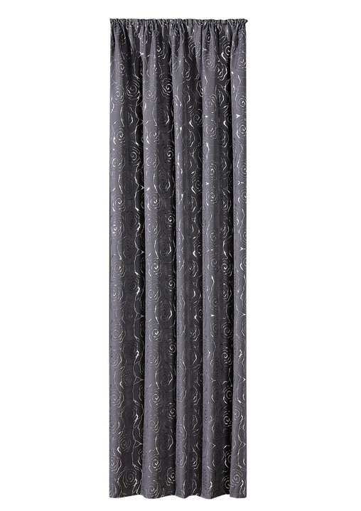 Modern - Dekoschal mit hübschem Rosen-Dessin, in Größe 365 (H145xB135 cm) bis 456 (H245xB135 cm), in Farbe GRAU-SILBER, in Ausführung mit Universalschienenband Ansicht 1