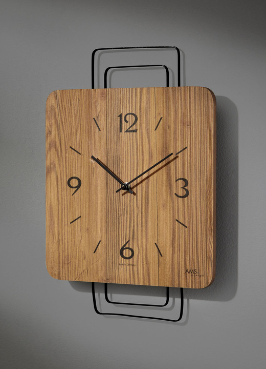Wohnaccessoires - Wanduhr mit Holzgehäuse aus dem Hause AMS, in Farbe EICHE Ansicht 1