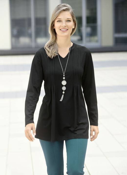 Langarm - Shirt mit Stehkragen in 2 Farben Langarm - Shirt mit Stehkragen in 2 Farben, in Größe 038 bis 054, in Farbe SCHWARZ