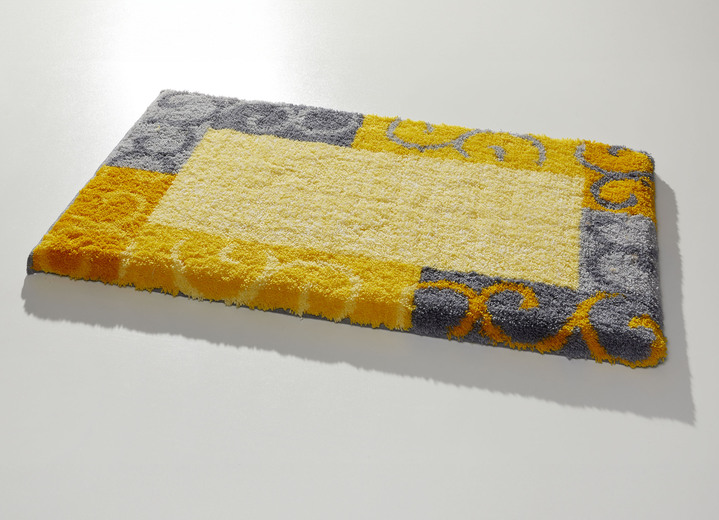 Badgarnituren - Badgarnitur in Supersoft-Qualität, in Größe 100 (Vorleger halbrund, 50/ 80 cm) bis 112 (WC-Deckelbezug, 47/ 50 cm), in Farbe GELB-GRAU Ansicht 1