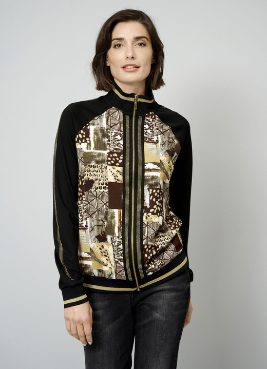 - Shirtjacke mit durchgehendem Reissverschluss, in Größe 038 bis 046, in Farbe SCHWARZ-BRAUN-CAMEL
