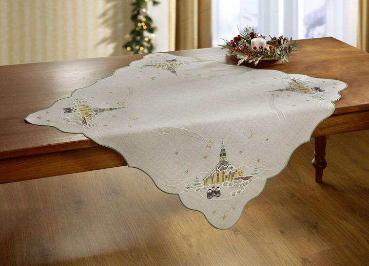 Wohnaccessoires - Tisch- und Raumdekoration mit echter Plauener Spitze, in Größe 110 (Deckchen rund, ø 30 cm) bis 404 (Kissenbezug, 40/40 cm), in Farbe NATUR Ansicht 1