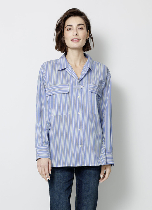 Langarm - Bluse Langarm - Bluse, in Größe 038 bis 052, in Farbe MARINE-WEISS