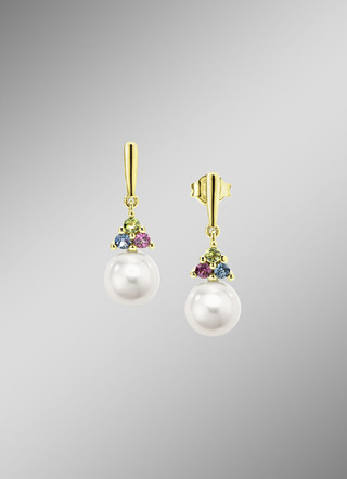 Exquisite Eleganz Ohrstecker mit Süsswasser-Zuchtperlen und Edelsteinen