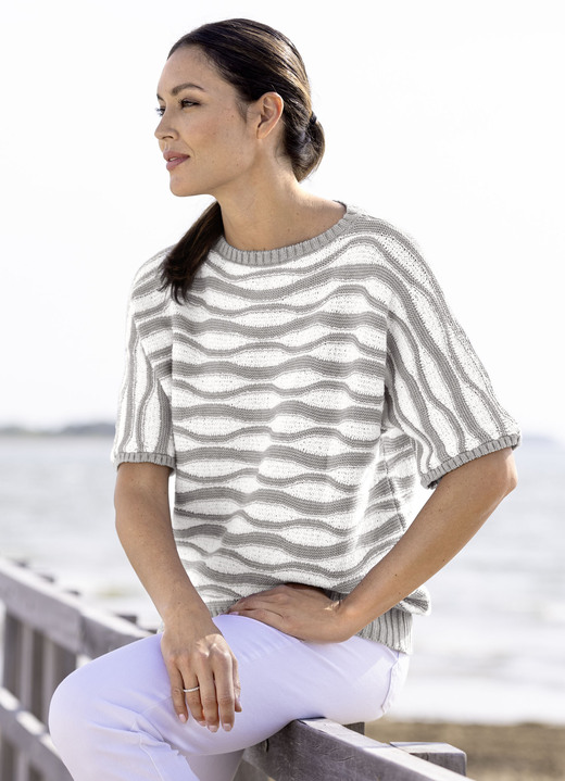 Kurzarm - Pulli in Garnmix Kurzarm - Pulli in Garnmix, in Größe L(44/46) bis XS(32/34), in Farbe GRAU-WEISS