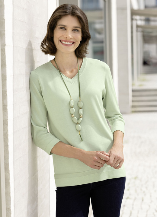 3/4-Arm - Pullover mit Seide, in Größe 036 bis 052, in Farbe LINDGRÜN