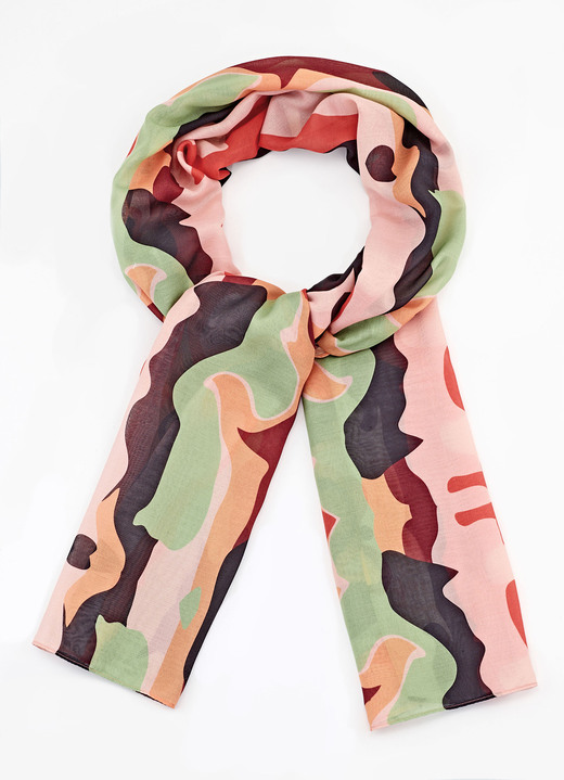 Schals - Schal mit Camouflage-Dessin, in Farbe SCHWARZ-KORALLE-GRÜN-MANDARINE Ansicht 1