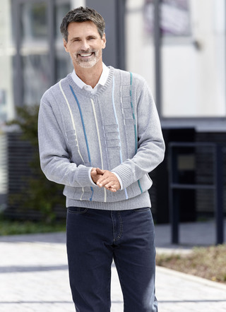 V-Pullover mit Strukturdessin