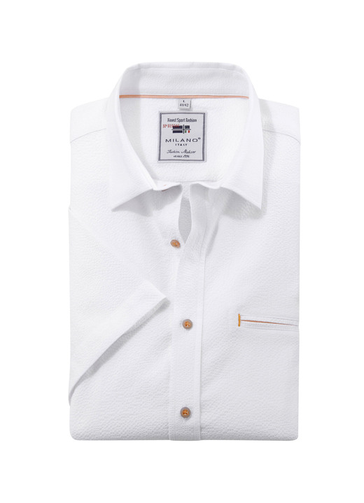 Kurzarm - Seersucker Hemd von «Milano Italy» in 3 Farben, in Größe 3XL(47/48) bis XXL(45/46), in Farbe WEISS Ansicht 1