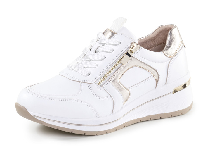 Weite H - ELENA EDEN, sytlische Damen-Sneaker, Weite H, mit herausnehmbarem Fussbett, in Größe 036 bis 042, in Farbe WEISS-GOLD Ansicht 1