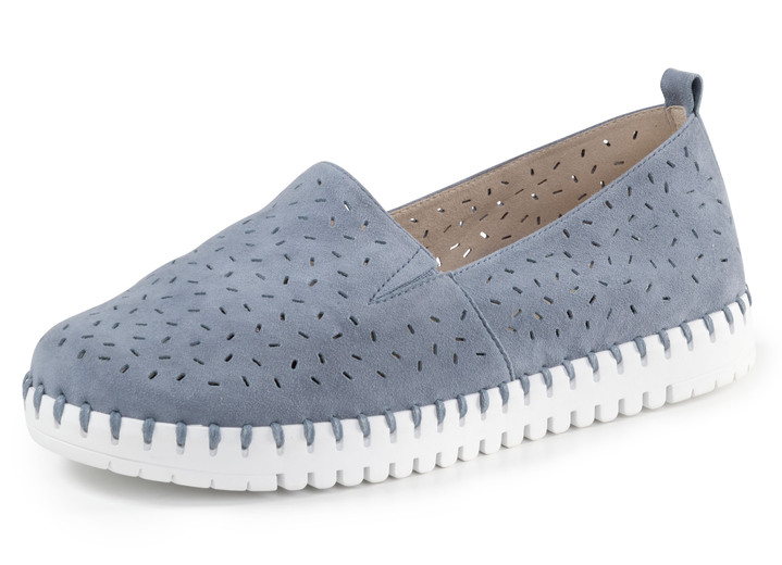 Weite H - ELENA EDEN, sommerliche Damen-Slipper, Weite H, mit herausnehmbarem Fußbett, in Größe 036 bis 042, in Farbe JEANS Ansicht 1