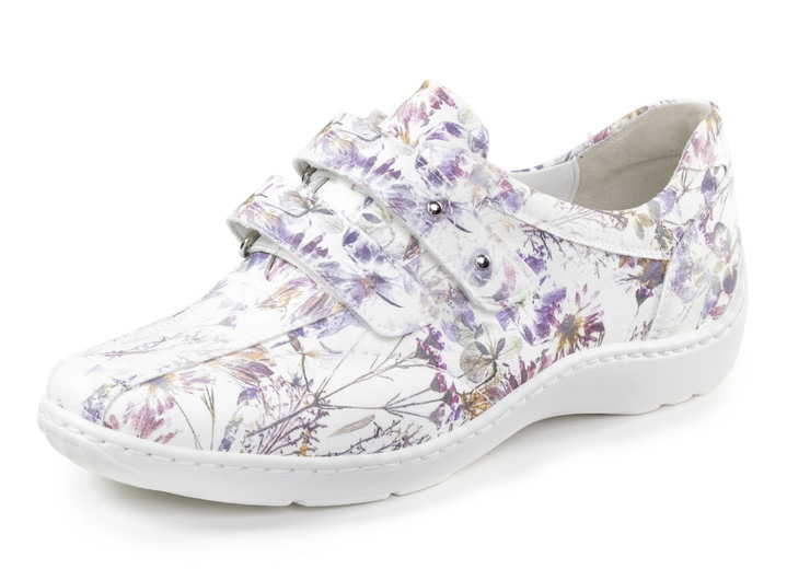 Weite H - Waldläufer, bequeme Damen-Slipper, Weite H, mit herausnehmbarem Fussbett, in Größe 3 1/2 bis 8, in Farbe WEISS-BUNT Ansicht 1