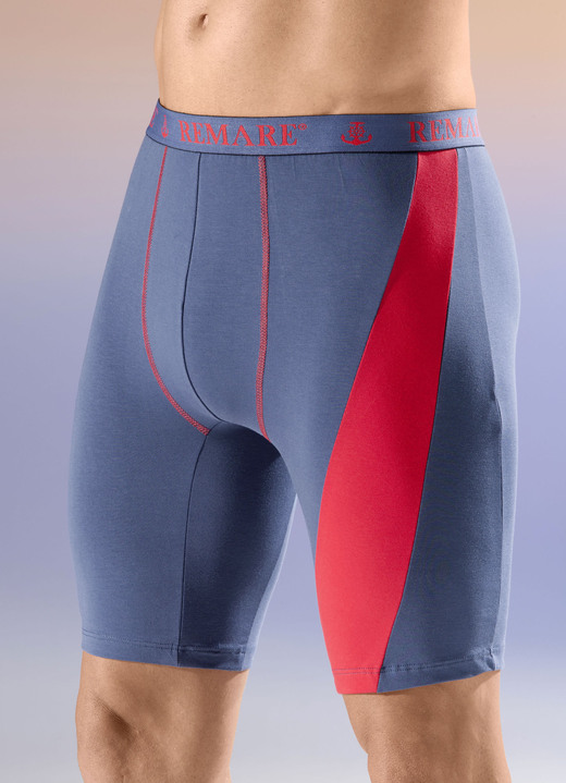 Unterhosen - Dreierpack Longpants mit Elastikbund, in Größe 005 bis 011, in Farbe 2X INDIGOBLAU-ROT, 1X UNI INDIGOBLAU