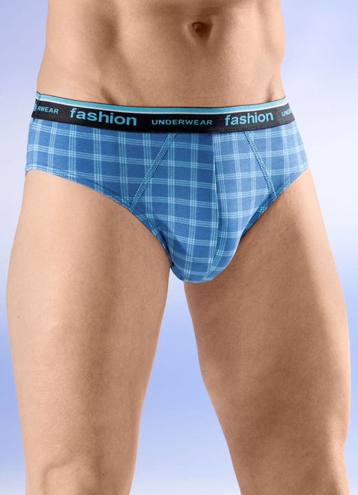 Unterhosen - Viererpack Slips mit Karodessin, in Größe 004 bis 010, in Farbe 2X BLAU-TÜRKIS, 2X BLAU-GRAU Ansicht 1