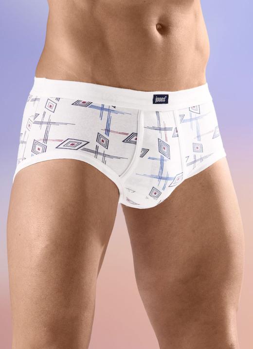 Unterhosen - Fünferpack Slips mit Alloverdessin, in Größe 005 bis 014, in Farbe 3X WEISS-BUNT, 2X MARINE-BUNT Ansicht 1