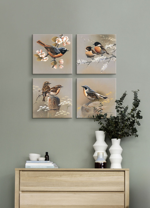 Wohnaccessoires - Hochwertiges Bilder-Set mit Vogelszenen, 4-teilig, in Farbe BUNT