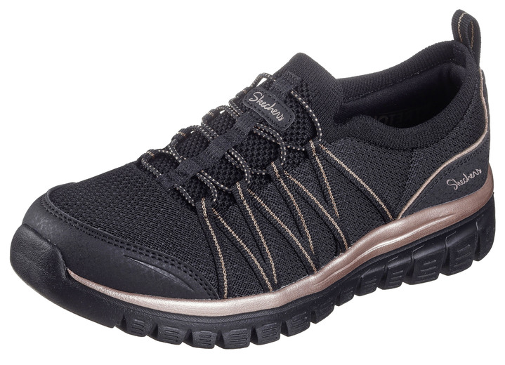 Slipper & Schnürschuhe - SKECHERS,  trendige Damen-Slipper, aus gestricktem Mesh-Material, in Größe 036 bis 042, in Farbe SCHWARZ-ROSÉGOLD Ansicht 1