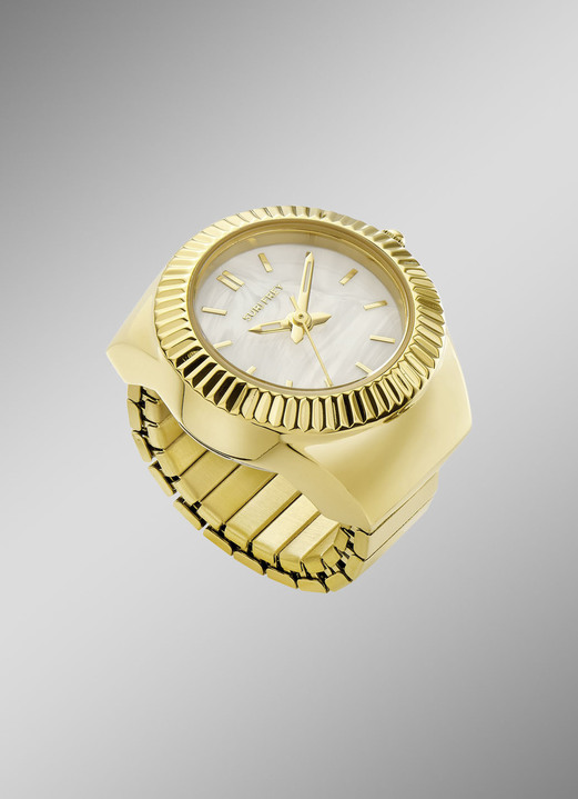 - Goldfarbene Quarz-Ringuhr mit Zugband, in Farbe  Ansicht 1