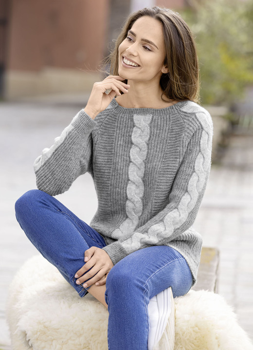 Langarm - Pullover mit Glitzerakzenten, in Größe L(44/46) bis XS(32/34), in Farbe GRAU MELIERT-HELLGRAU MELIERT Ansicht 1