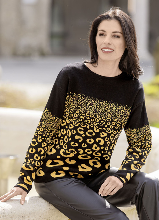 Langarm - Pullover in Jacquard-Dessin Langarm - Pullover in Jacquard-Dessin, in Größe L(44/46) bis XXL(52/54), in Farbe SCHWARZ-GELB