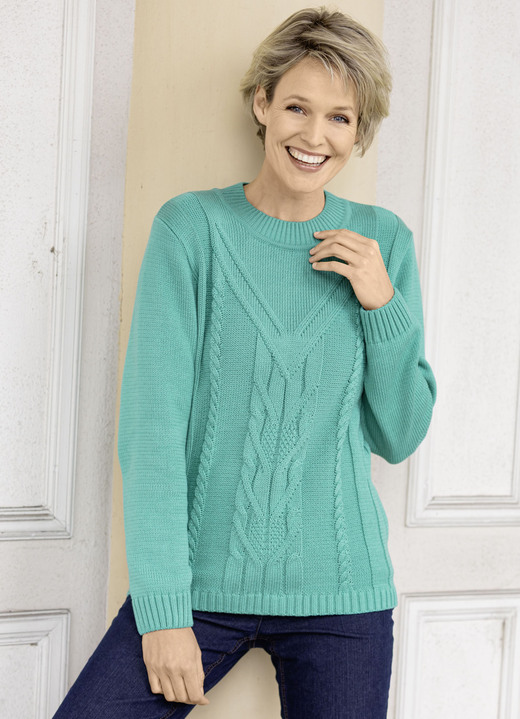 Langarm - Pullover in Strukturmustermix Langarm - Pullover in Strukturmustermix, in Größe 038 bis 054, in Farbe SMARAGDGRÜN