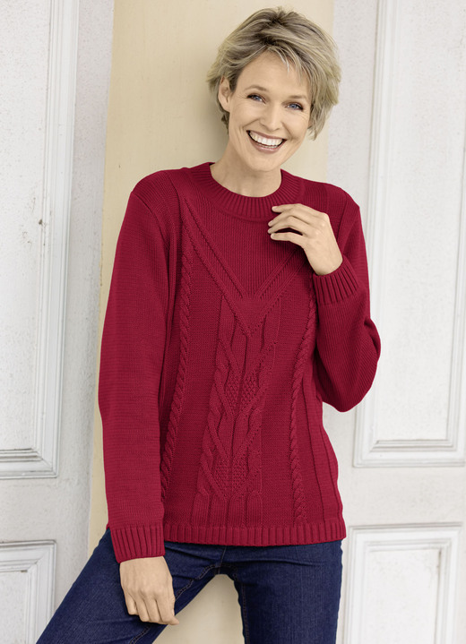 Langarm - Pullover in Strukturmustermix Langarm - Pullover in Strukturmustermix, in Größe 038 bis 054, in Farbe DUNKELROT