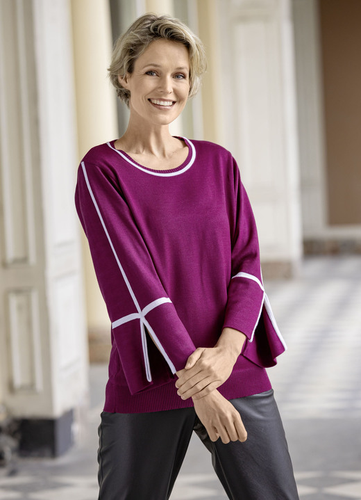 3/4-Arm - Pullover in weicher Qualität 3/4-Arm - Pullover in weicher Qualität, in Größe 036 bis 052, in Farbe BEERE-WEISS