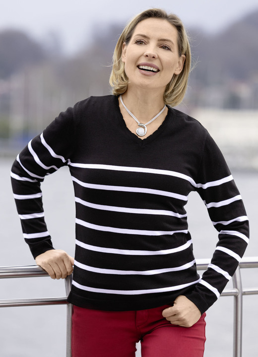 Langarm - Pullover in sehr weicher Qualität, in Größe 036 bis 052, in Farbe SCHWARZ-WEISS