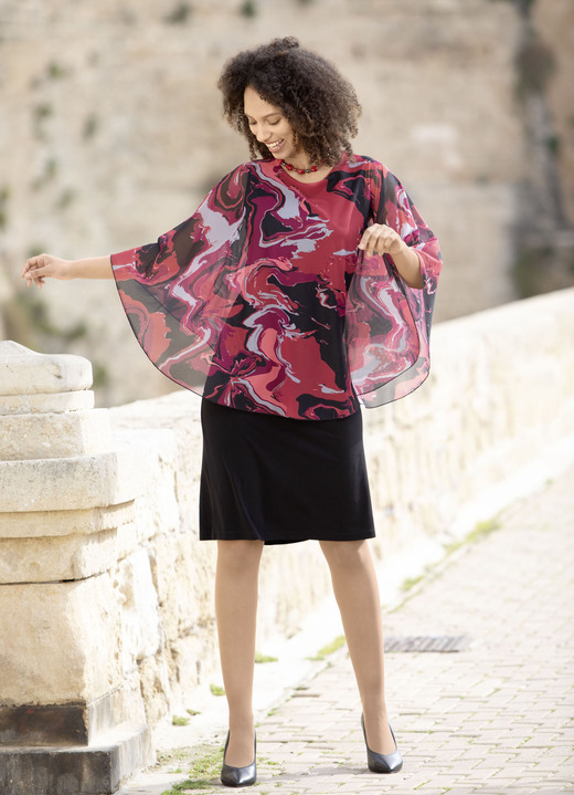Langarm - Kleid in angesagter Two-in-One-Optik Langarm - Kleid in angesagter Two-in-One-Optik, in Größe 036 bis 052, in Farbe SCHWARZ-ROT-BORDEAUX-BUNT