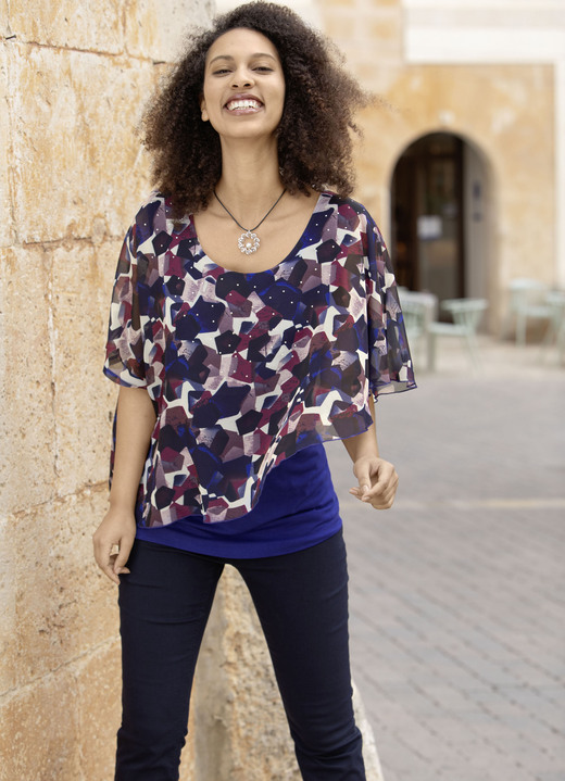 Kurzarm - Poncho-Tunika mit tollem Druck Kurzarm - Poncho-Tunika mit tollem Druck, in Größe 036 bis 054, in Farbe ROYALBLAU-MARINE-BORDEAUX-BUNT
