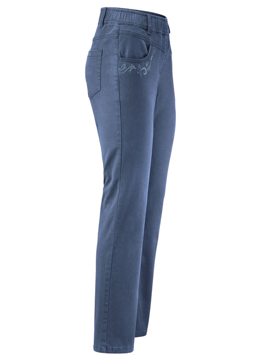 Hosen in Schlupfform - Hose mit funkelnden Glitzersteinchen, in Größe 018 bis 052, in Farbe JEANSBLAU Ansicht 1