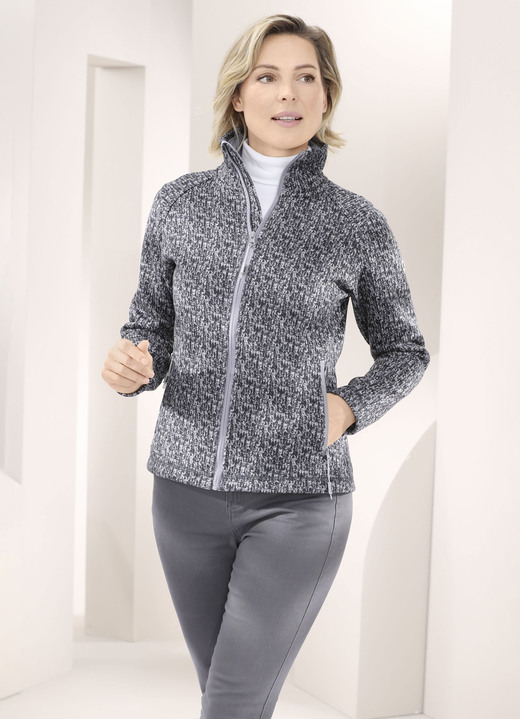 Kurz - Fleecejacke in Strickoptik, in Größe 036 bis 052, in Farbe SCHWARZ-GRAU Ansicht 1
