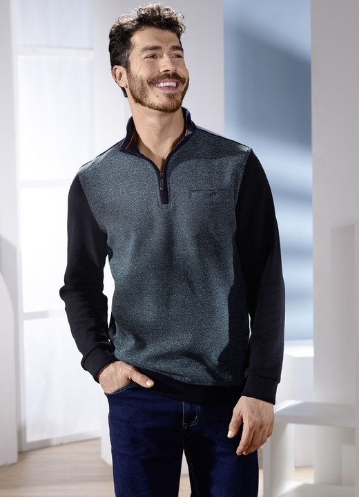 Sweatshirts - Troyer von «Milano Italy», in Größe 3XL (64/66) bis XXL (60/62), in Farbe DUNKELBLAU MELIERT-MARINE Ansicht 1