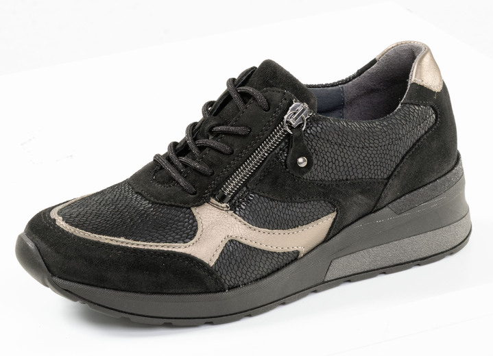 Weite H - Waldläufer, bequeme Damen-Sneaker, Weite H, mit herausnehmbarem Fussbett, in Größe 3 1/2 bis 8, in Farbe SCHWARZ-BRONZE Ansicht 1